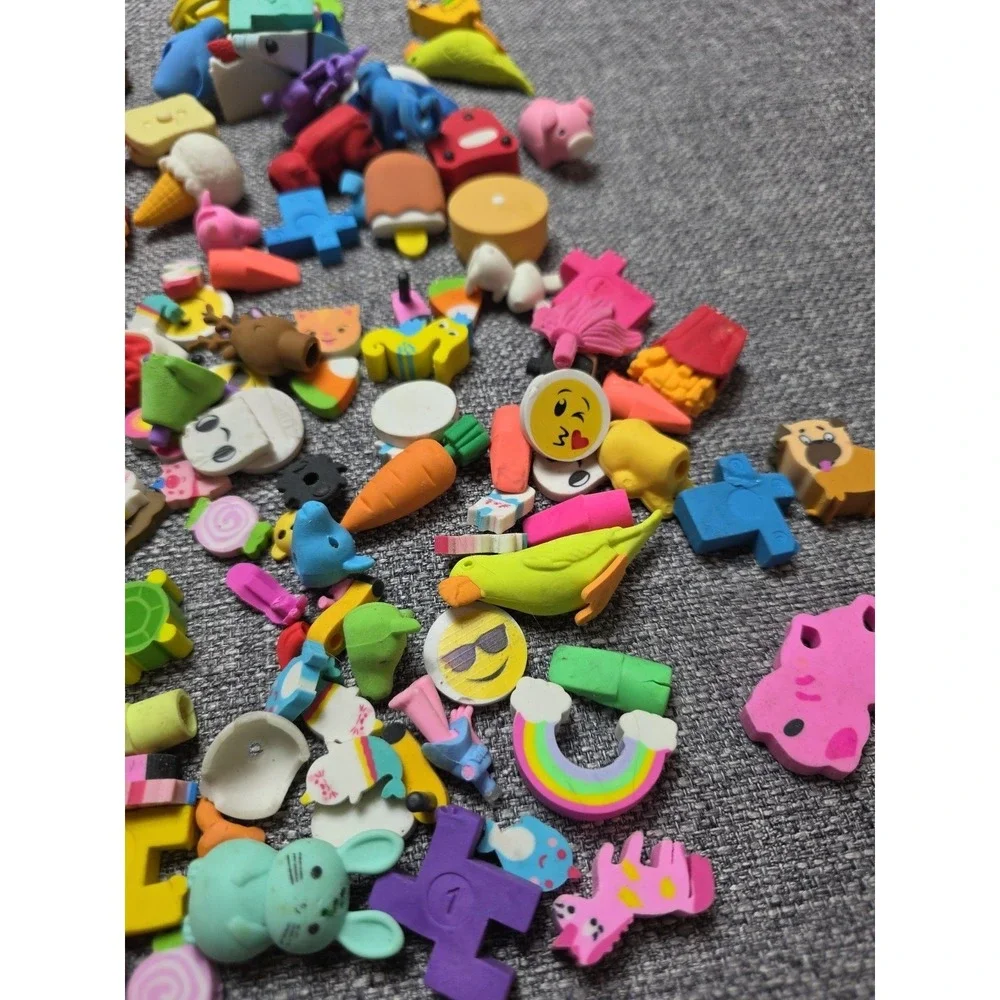 Large Lot Vintage and Modern Shaped Pencil Erasers Animals Tools Furniture